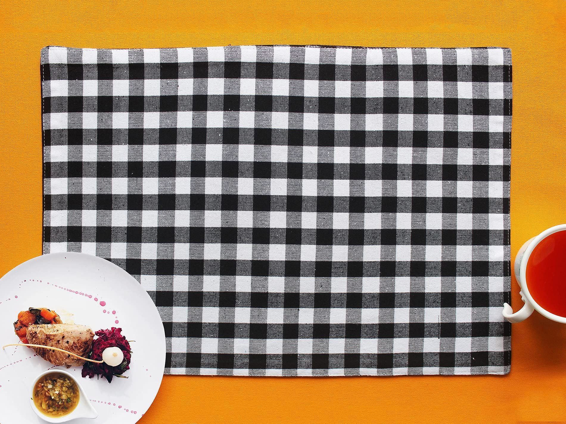 Airwill, Cotton Checkered Pattern Dining Table Placemats, 33x48cms (Black) - Pack of 4 pcs