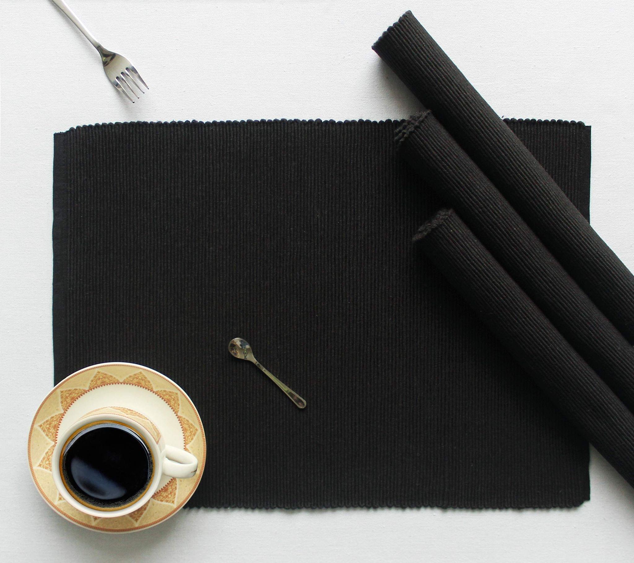 Airwill ? Cotton Dining Table Placemats (Black, Pack of 4)