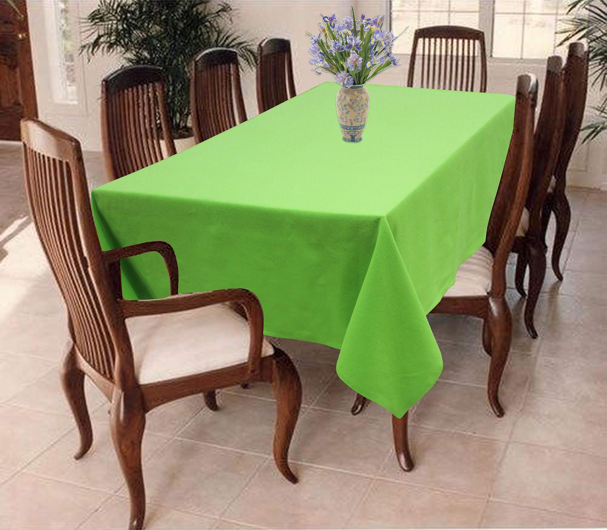 AIRWILL 100% Cotton Solid Pattern 8 Seater Rectangle Table Cover Sized, 56x95 inches (Green, Pack of 1)