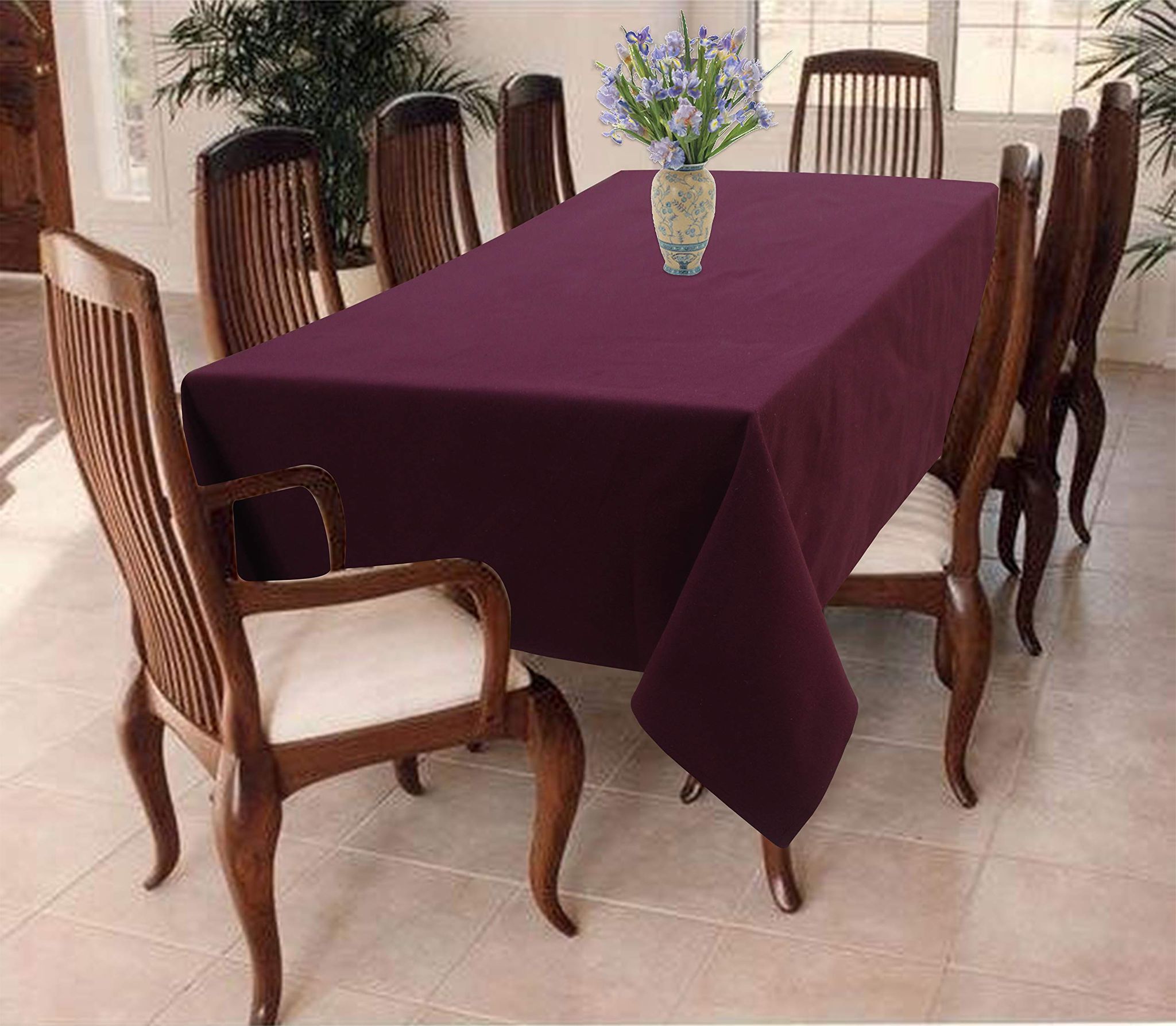 AIRWILL 100% Cotton Solid Pattern 8 Seater Rectangle Table Cover Sized, 56x95 inches (Maroon, Pack of 1)