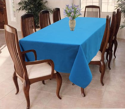 AIRWILL 100% Cotton Solid Pattern 8 Seater Rectangle Table Cover Sized, 56x95 inches (Blue, Pack of 1)