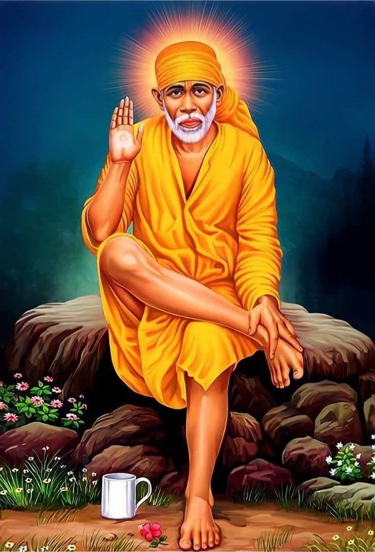 APM SAI Baba Wall Sticker Fully Waterproof Vinyl Sticker self Adhesive for Living Room, Bedroom, Office, Kids Room 12X18 inches