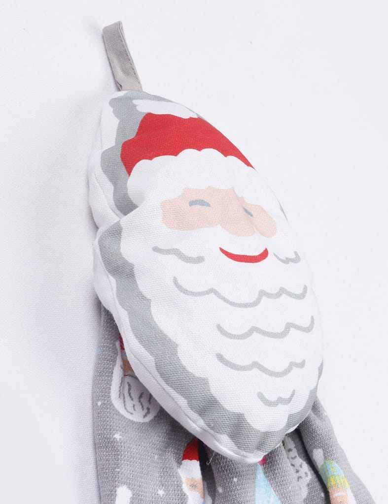 AIRWILL, 100% Cotton Designer Printed with One Side Terry Weaved Woven Wash Basin Towels, Hanging Typed - Design, Santa Claus with Snow Star Theme - Pack of 2 pcs