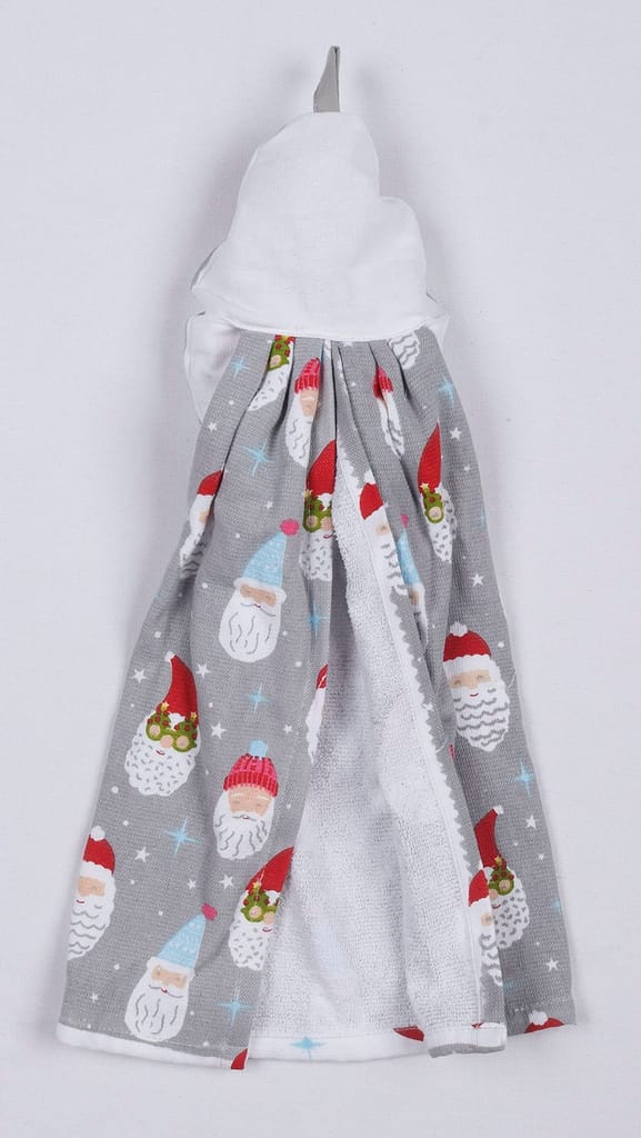 AIRWILL, 100% Cotton Designer Printed with One Side Terry Weaved Woven Wash Basin Towels, Hanging Typed - Design, Santa Claus with Snow Star Theme - Pack of 2 pcs