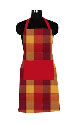 Airwill, 100% Cotton Dobby Red, Yellow - Yarn Dyed Dobby Weaved Aprons - 1 pc Pack, Sized 65cm in Width & 80cm in Length with 1 Center Pocket, Adjustable Buckle on Top and 2 Long Ties On Both 2 Sides.