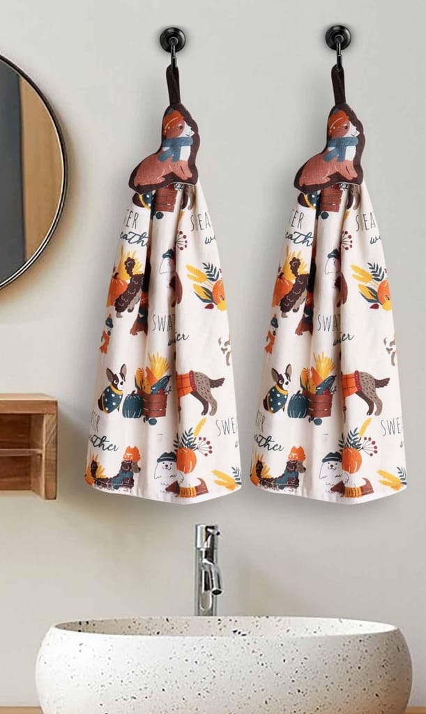 AIRWILL, 100% Cotton Designer Printed with One Side Terry Weaved Woven Wash Basin Towels, Hanging Typed - Design, Sweater Weather Wild Theme - Pack of 2 pcs - Towels | Buy online on ZillyBuy