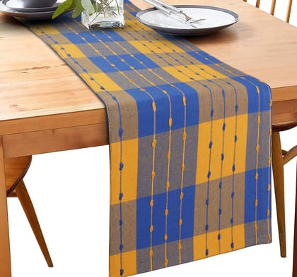 Airwill Cotton Designer Checks Pattern Table Runner Length 152cm (Blue, Pack of 1)