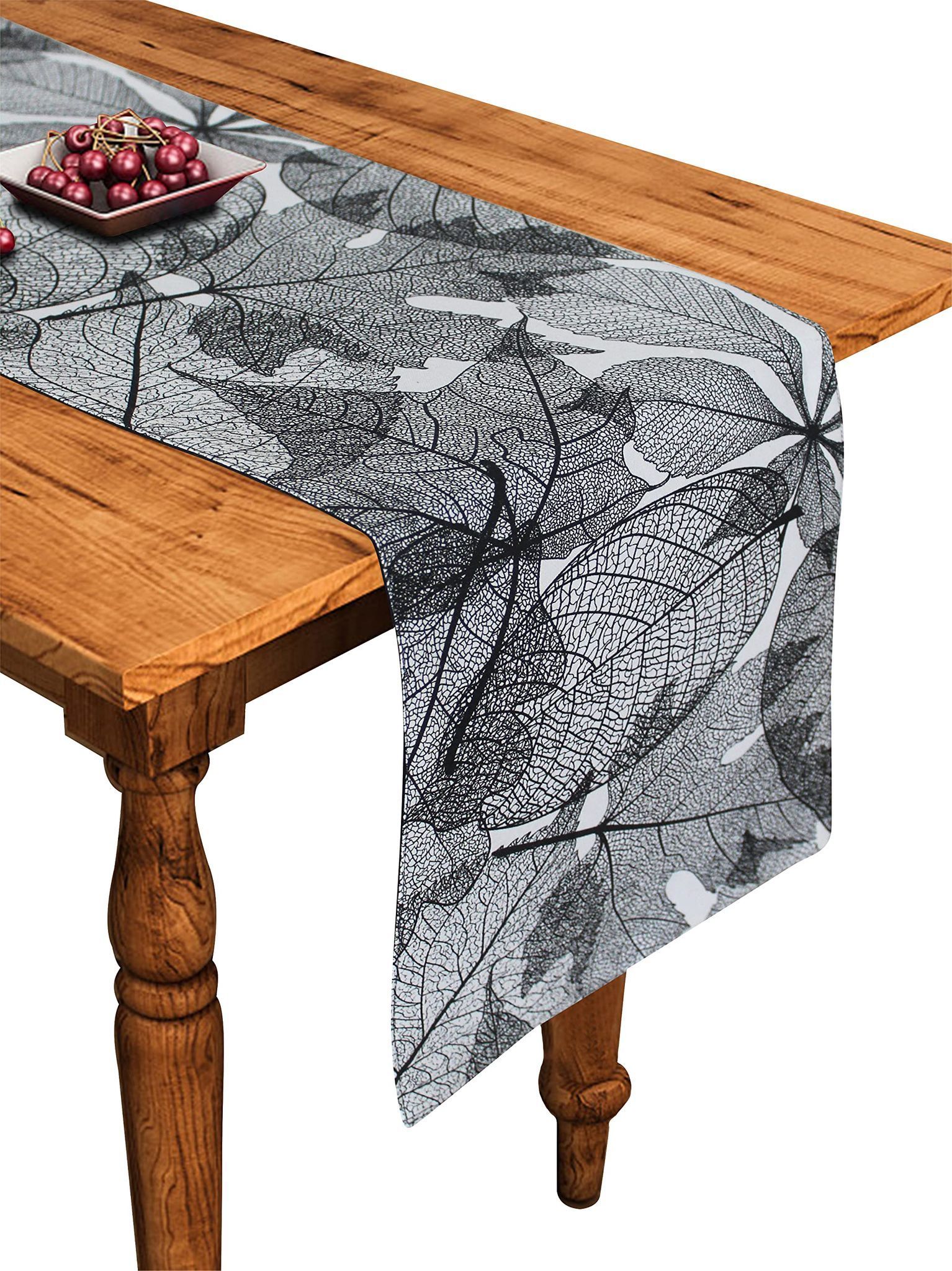 Airwill Cotton Palm Leaf Designed Pattern Table Runner Length 152cm (Black, Pack of 1)