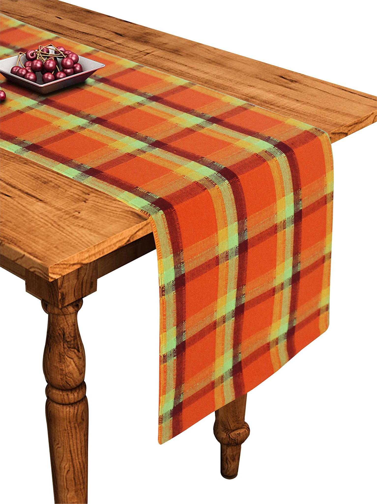 Airwill Cotton Iron Dobby Orange Desinged Checked Pattern Table Runner Length 152cm (Orange, Pack of 1)