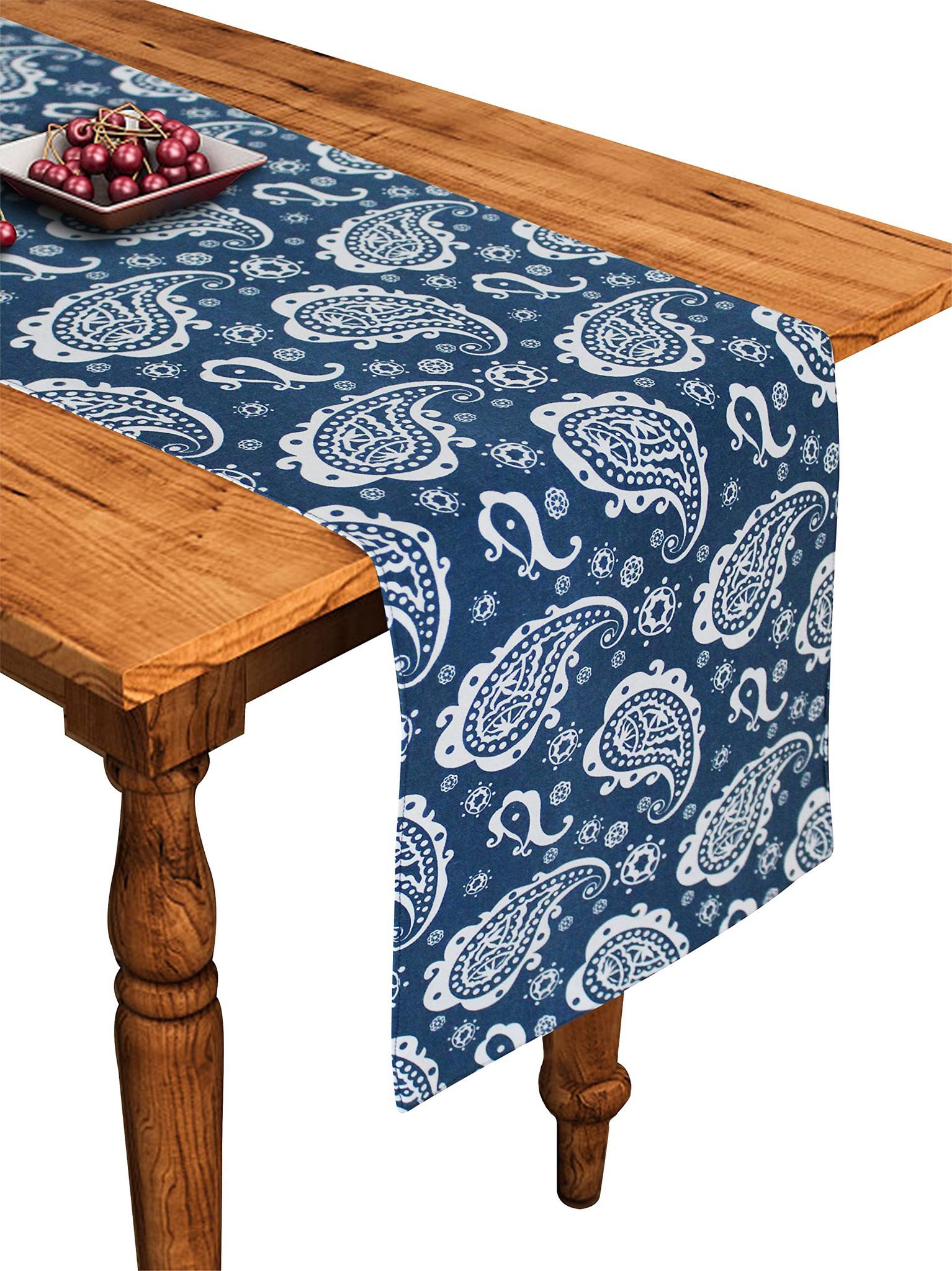 Airwill Cotton Blue Paisely Designed Pattern Table Runner Length 152cm (Blue, Pack of 1)