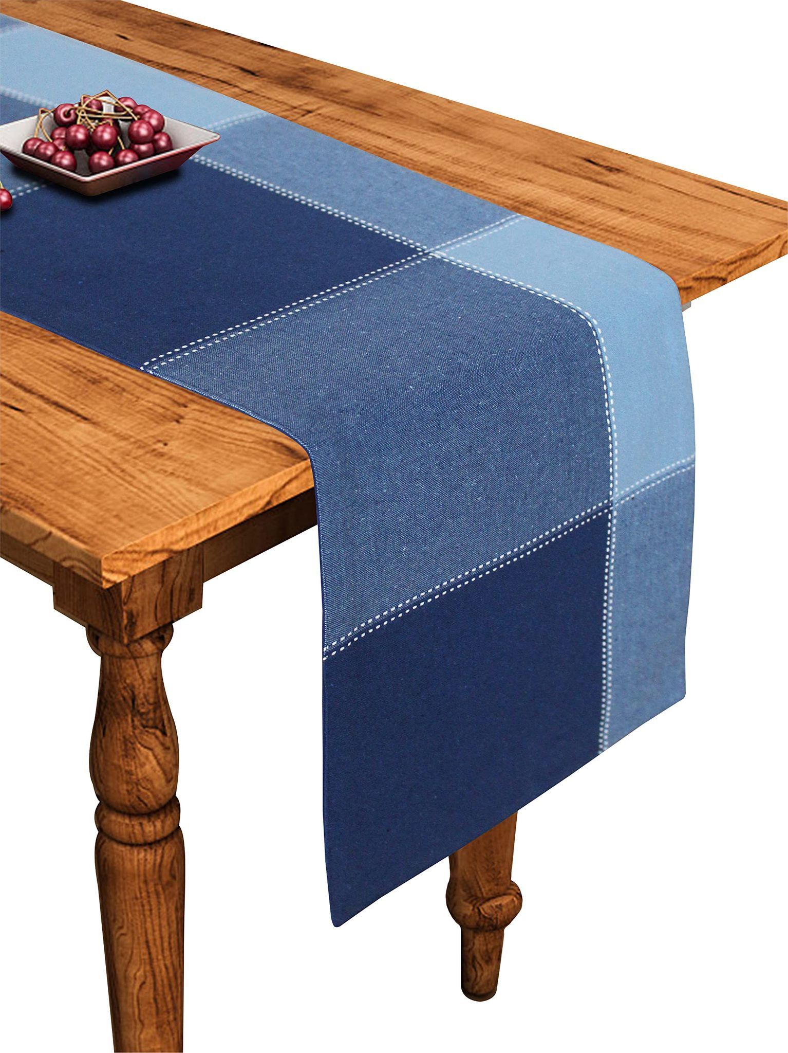 Airwill Cotton 4-Way Dobby Blue Designed Checked Pattern Table Runner Length 152cm (Blue, Pack of 1)