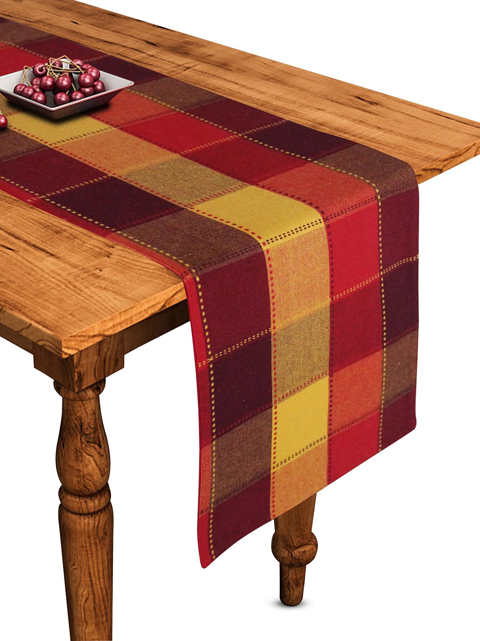 Airwill Cotton Dobby Red Designed Checked Pattern Table Runner Length 152cm (Red, Pack of 1)