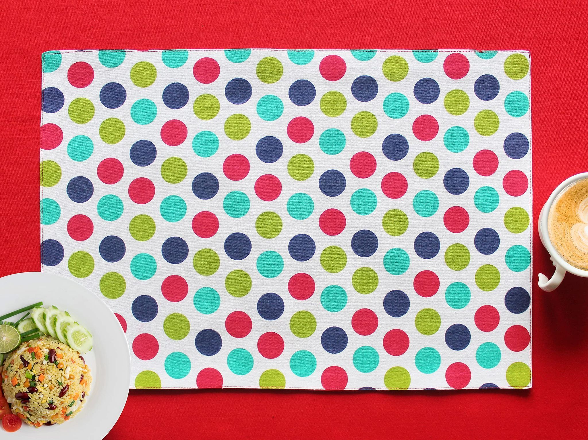 Airwill, Cotton Polka Pattern Dining Table Placemats, 33x48cms (Multicolor) - Pack of 4 pcs