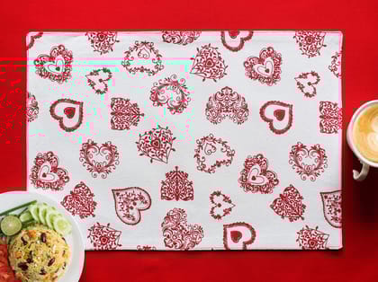 Airwill, Cotton Printed Pattern Dining Table Placemats, 33x48cms (red) - Pack of 4 pcs