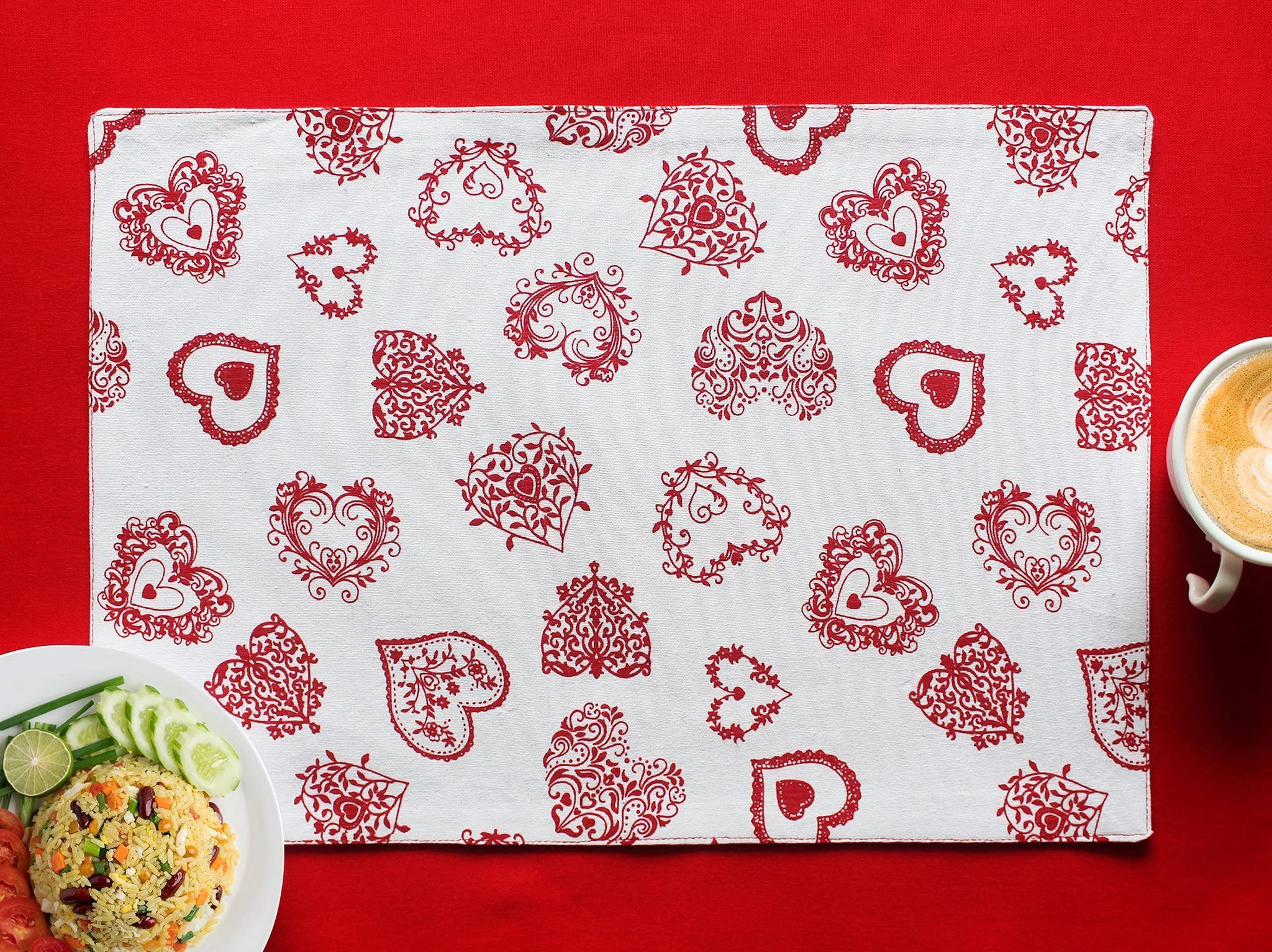 Airwill, Cotton Printed Pattern Dining Table Placemats, 33x48cms (red) - Pack of 4 pcs