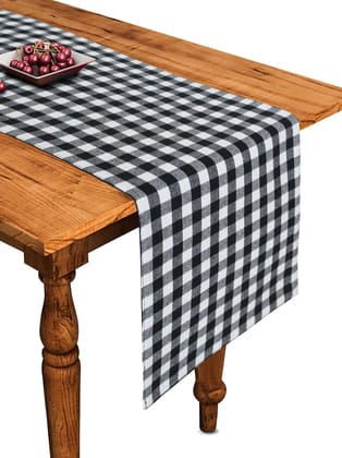 Airwill Cotton Gingham Check Black Desinged Checked Pattern Table Runner Length 152cm (Black, Pack of 1)