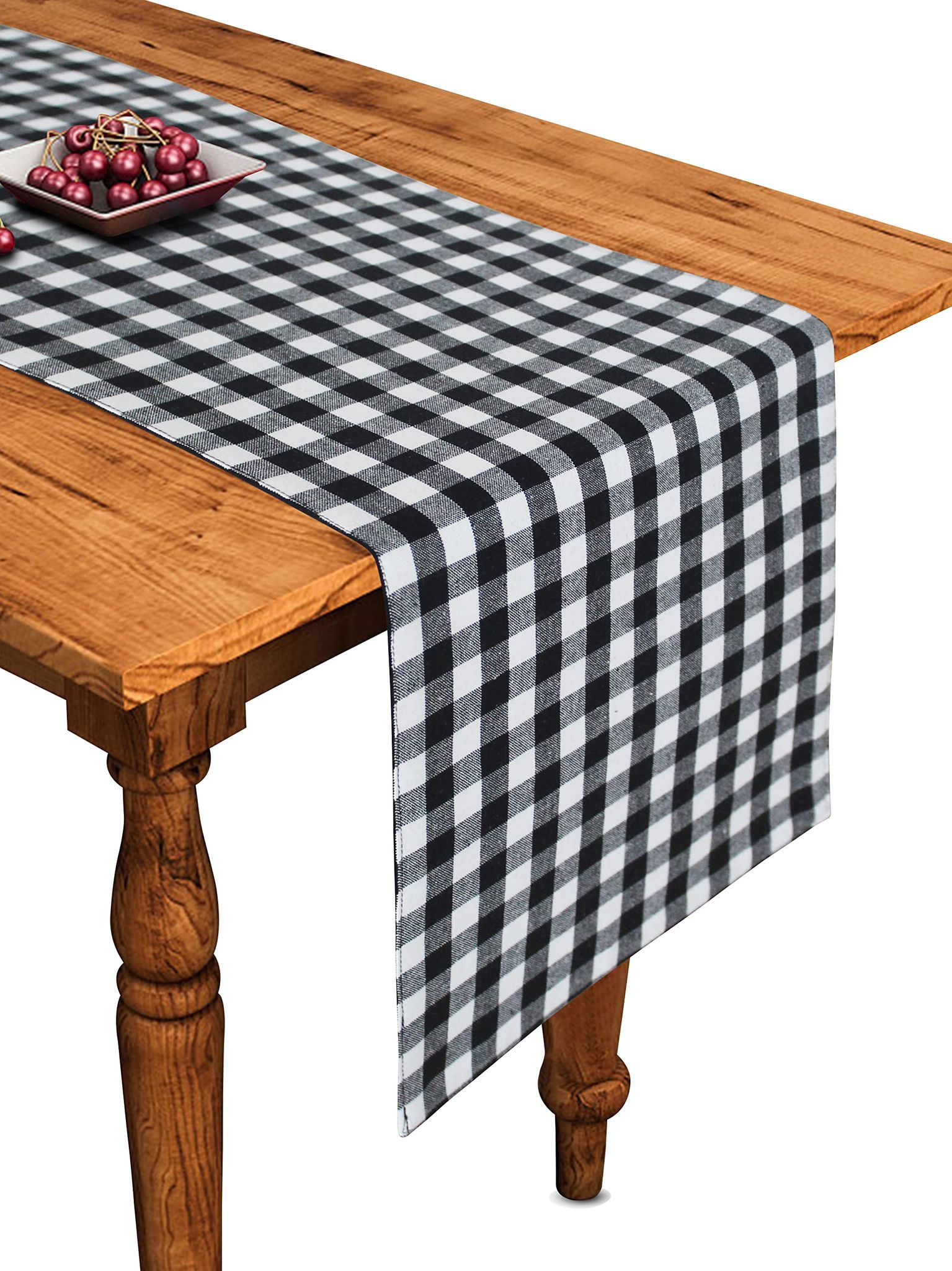 Airwill Cotton Gingham Check Black Desinged Checked Pattern Table Runner Length 152cm (Black, Pack of 1)