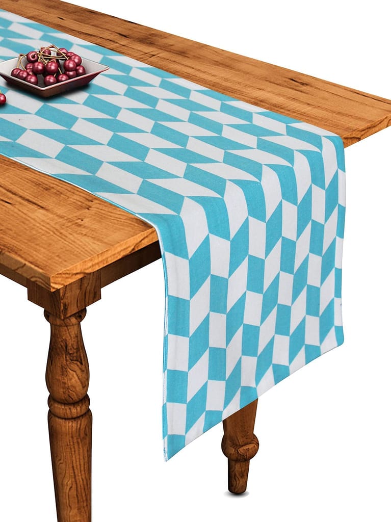Airwill Cotton Classic Diamond Sea Blue Desinged Geometric Pattern Table Runner Length 152cm (Light Blue, Pack of 1) - Towels | Buy online on ZillyBuy