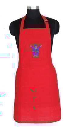 AIRWILL, 100% Cotton Designer Aprons, Sized 65cm in Width and 80cm in Length with 1 Center Pocket, Adjustable Buckle on top and 2 Long Ties on Both 2 Sides. Pack of 1 Piece.
