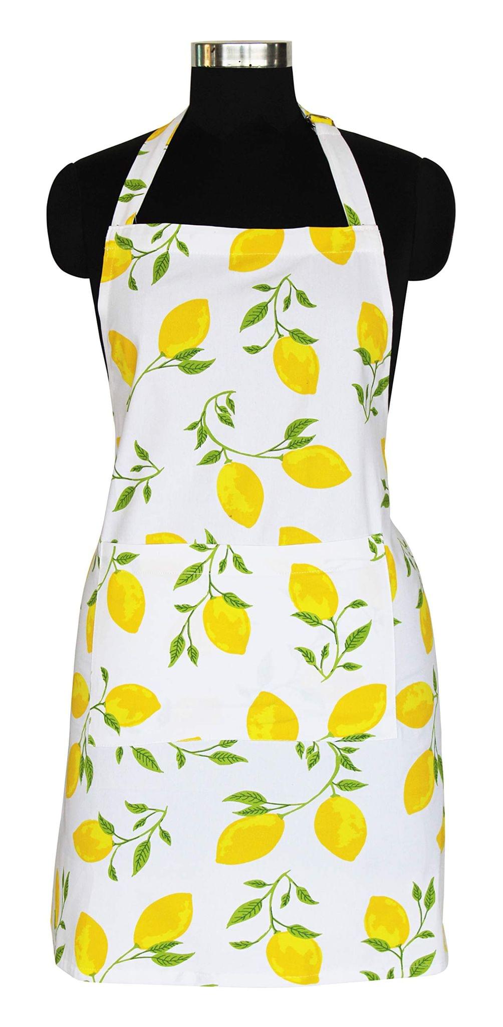 AIRWILL, 100% cotton designer aprons, sized 65cm in width and 80cm in length with 1 center pocket, adjustable buckle on top and 2 long ties on both 2 sides. Pack of 1 piece.