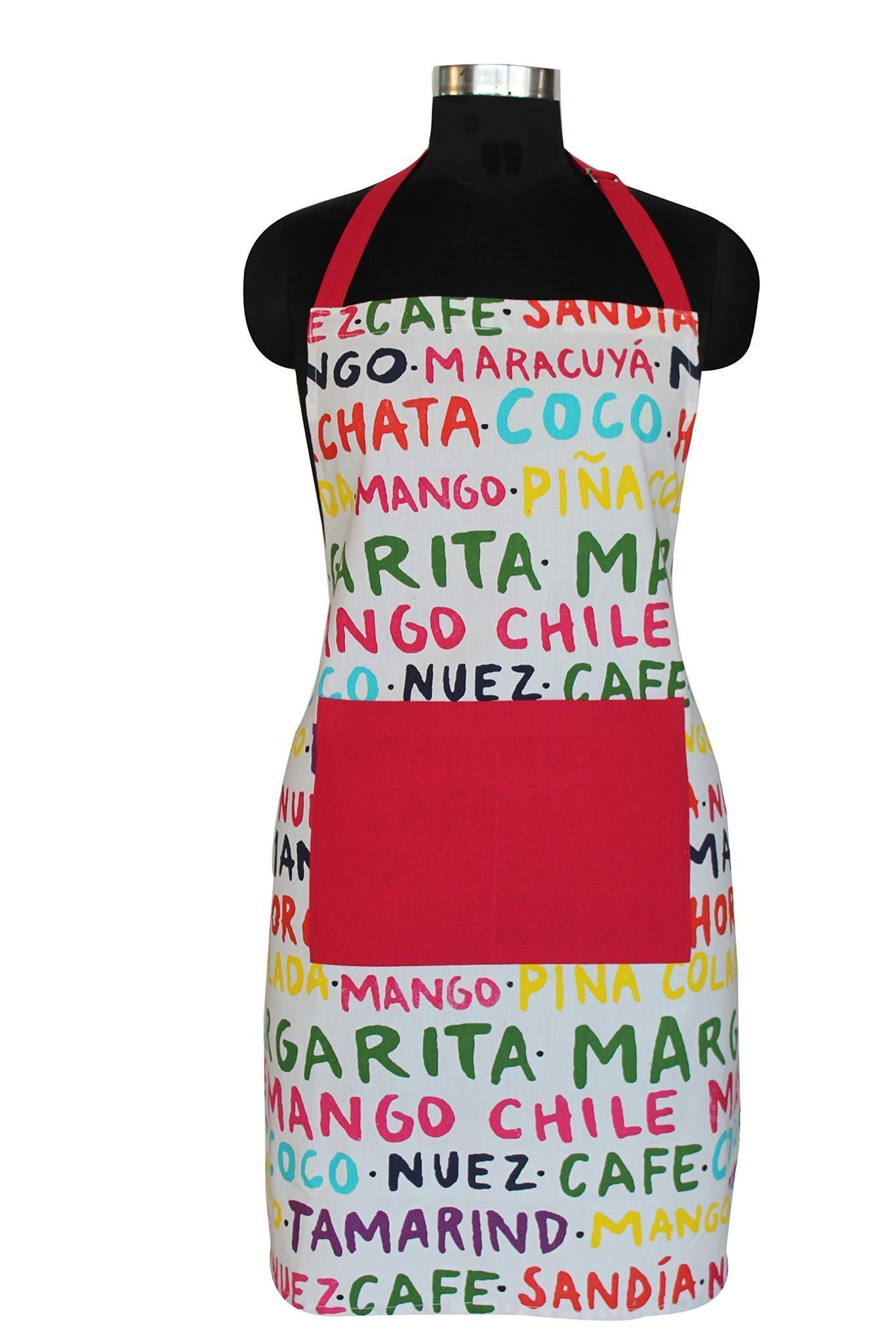 AIRWILL, 100% cotton designer aprons, sized 65cm in width and 80cm in length with 1 center pocket, adjustable buckle on top and 2 long ties on both 2 sides. Pack of 1 piece.