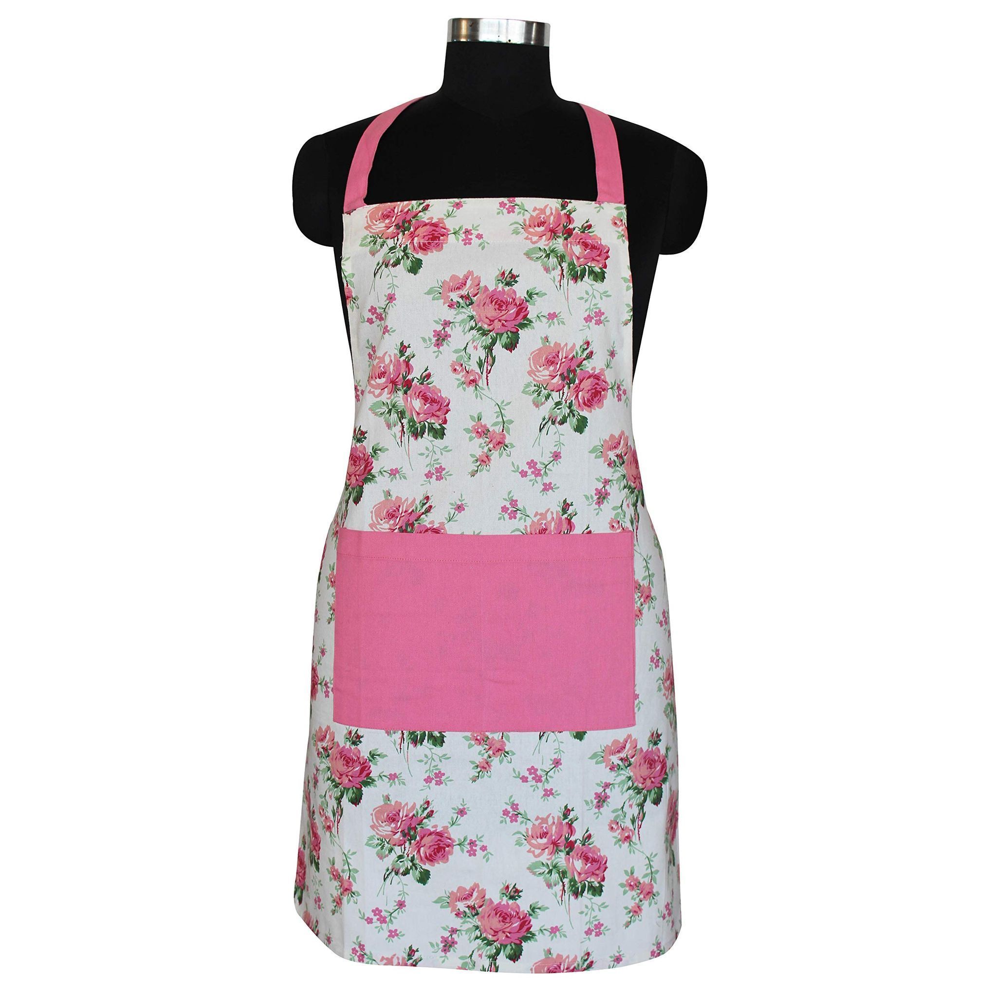 AIRWILL, 100% Cotton Designer Aprons, Sized 65cm in Width and 80cm in Length with 1 Center Pocket, Adjustable Buckle on top and 2 Long Ties on Both 2 Sides. Pack of 1 Piece.