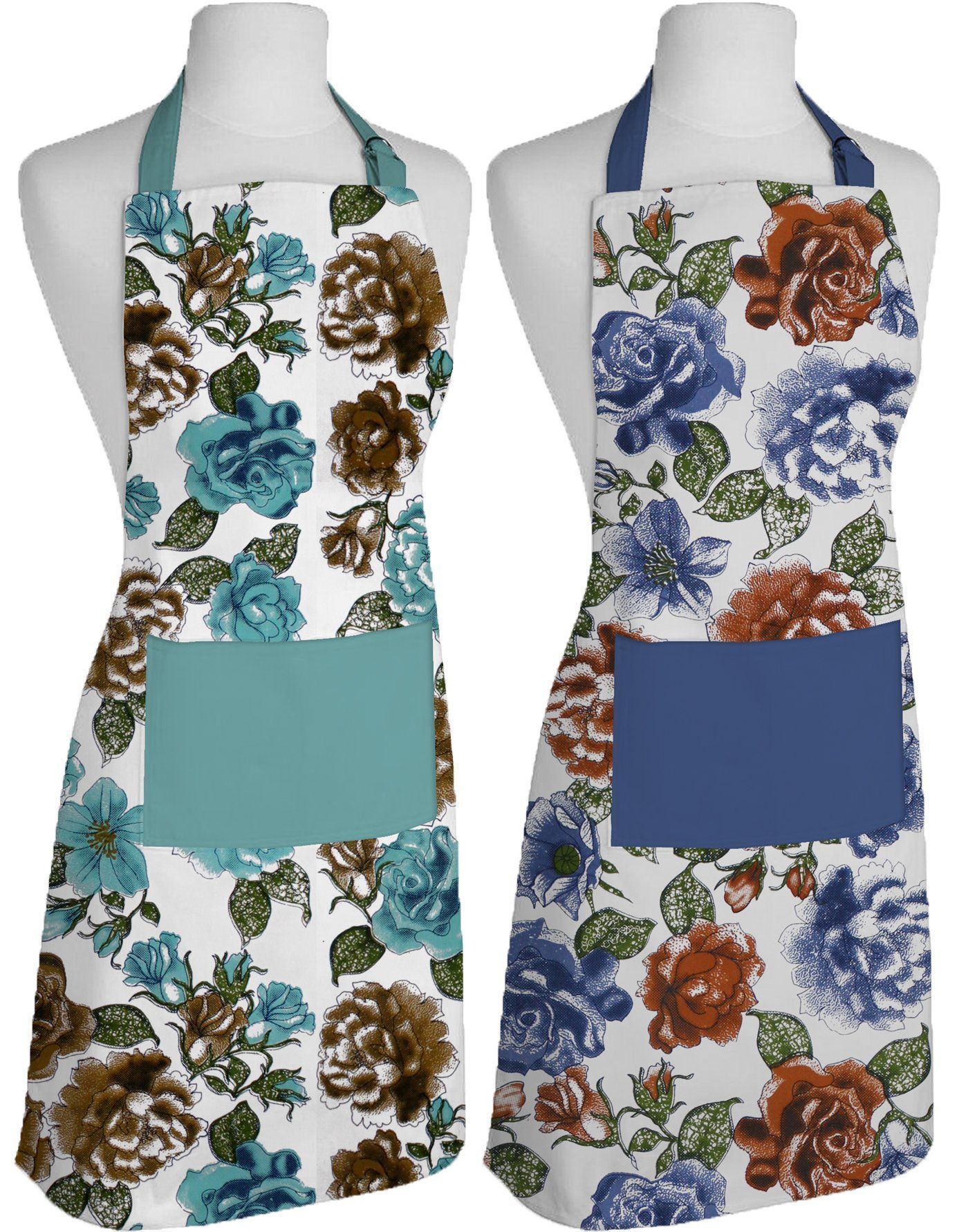 Airwill, 100% Cotton Oven Designer Printed Aprons, Sized 65cm in Width & 80cm in Length with 1 Center Pocket, Adjustable Buckle on Top and 2 Long Ties on Both 2 Sides. Pack of 2 Pieces