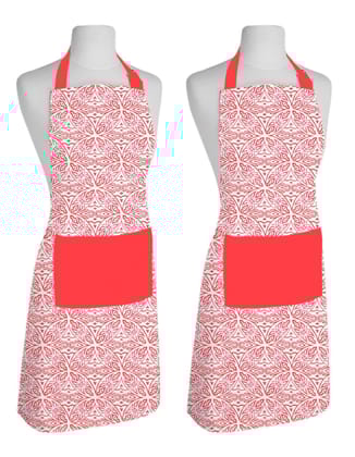 AIRWILL, 100% Cotton Designer Printed Aprons, Sized 65cm in Width & 80cm in Length with 1 Center Pocket, Adjustable Buckle on Top and 2 Long Ties on Both 2 Sides. Pack of 2 pieces