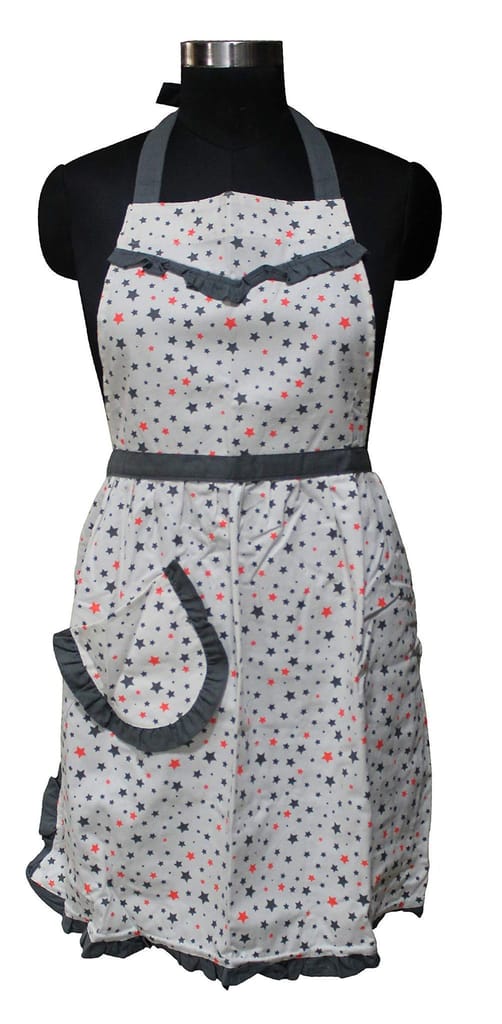 AIRWILL Cotton Apron for Home Chefs; sized 80x85 cm; White and Grey combos - Cookware | Buy online on ZillyBuy