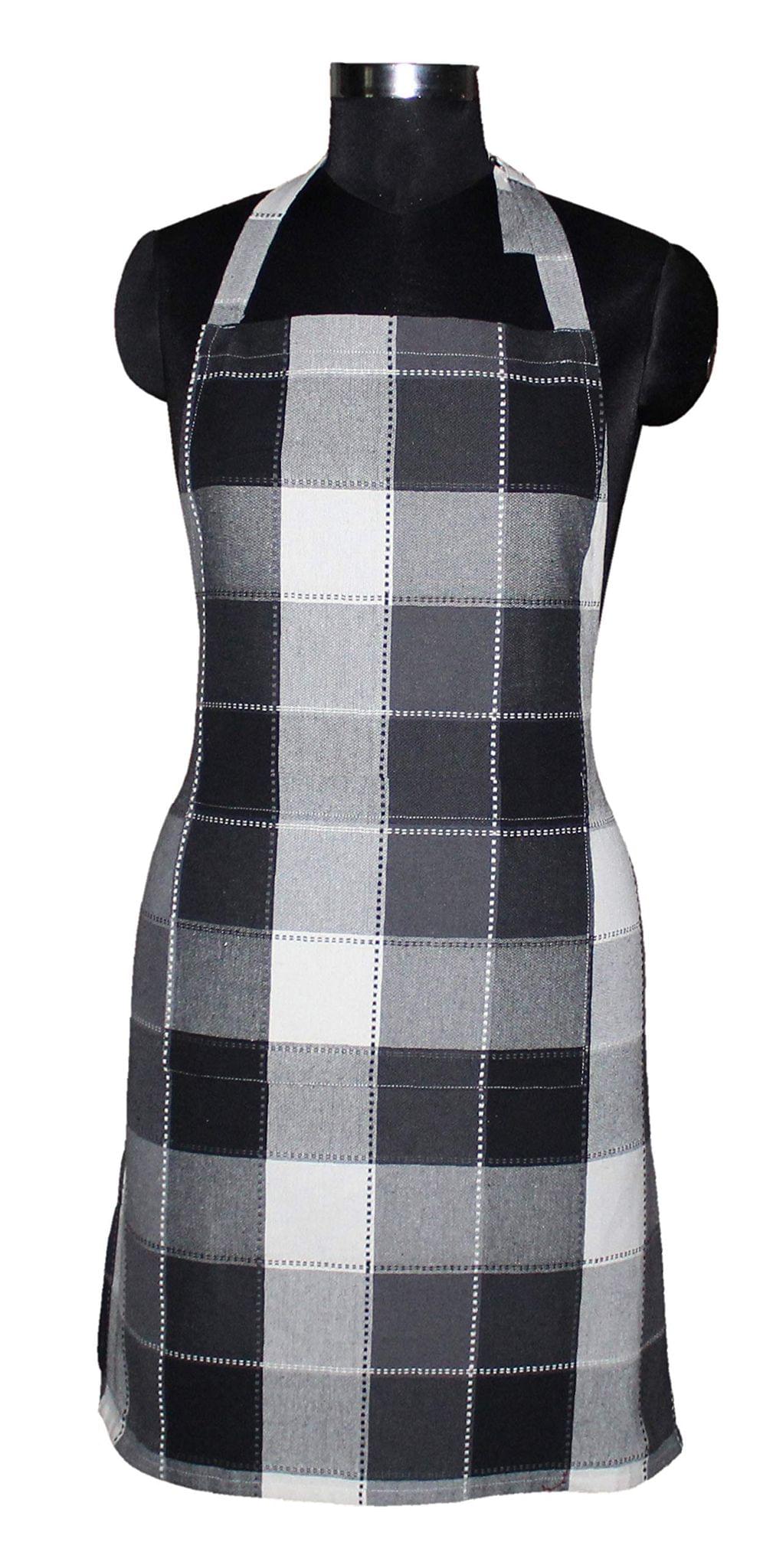 AIRWILL, 100% Cotton Yarn-Dyed Jacquard Dobby Designer Checks Aprons, Sized 65cm in Width & 80cm in Length with 1 Center Pocket, Adjustable Buckle on Top. Pack of 2 piece.