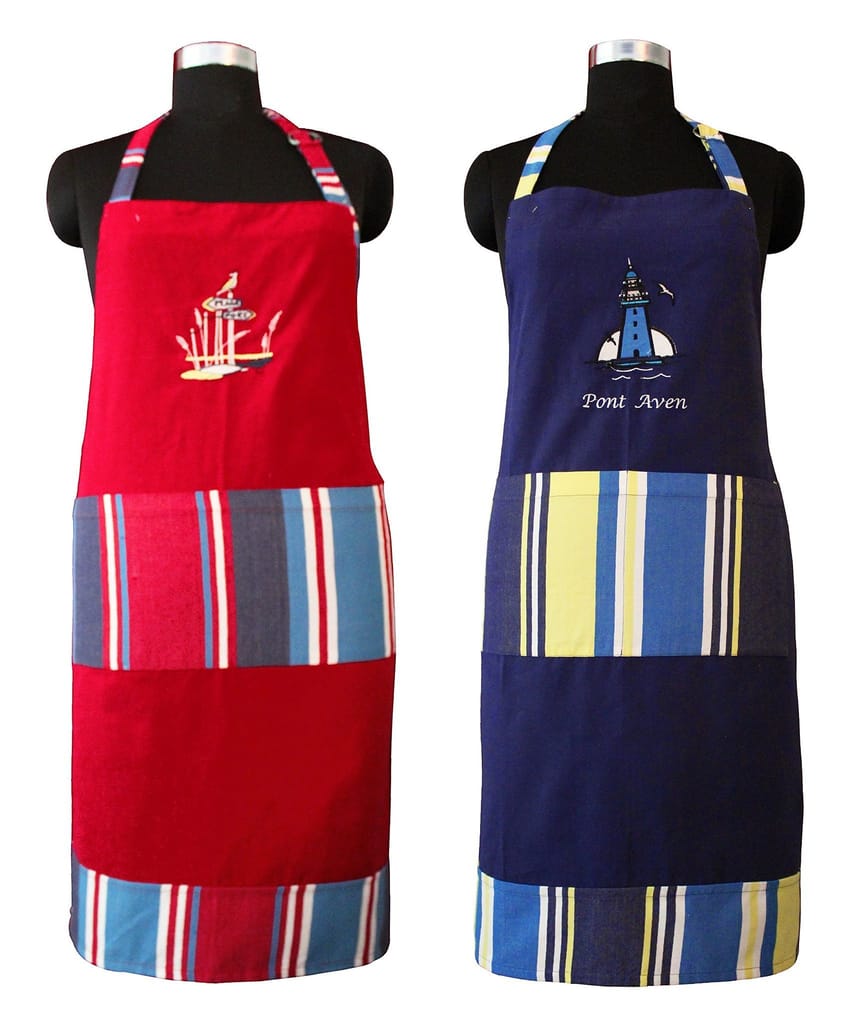 Airwill, 100% Cotton Designer Weaved Aprons, with 1 Center Pocket, Adjustable Buckle on Top and 2 Long Ties On Both 2 Sides. Pack of 2 Piece - Towels | Buy online on ZillyBuy