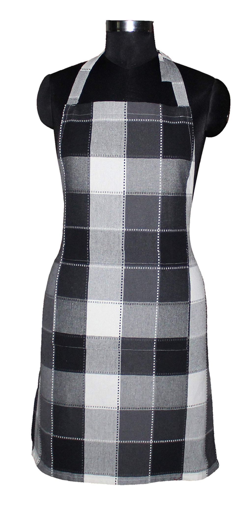AIRWILL, 100% Cotton Yarn-Dyed Jacquard Dobby Designer Checks Aprons, Sized 65cm in Width & 80cm in Length with 1 Center Pocket, Adjustable Buckle on Top. Pack of 5 piece.