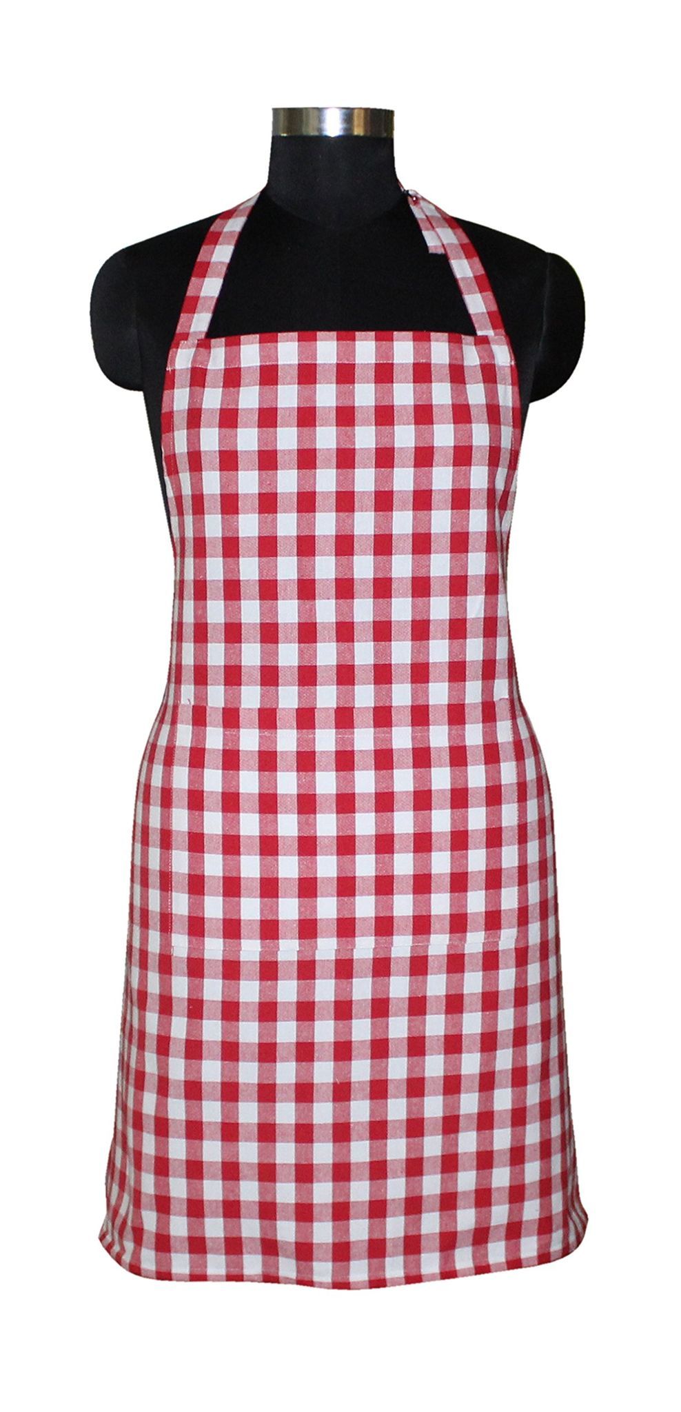 AIRWILL, 100% Cotton Yarn-dyed Designer Checked Weave Aprons, Sized 65cm in Width & 80cm in Length with 1 Center Pocket, Adjustable Buckle on Top and 2 Long Ties On Both 2 Sides. Pack of 5 piece.