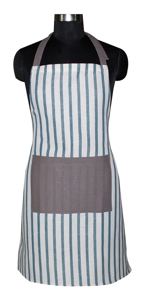 Airwill, 100% Cotton Designer Yarn-Dyed Striped Aprons, Sized 65cm in Width & 80cm in Length with 1 Center Pocket, Adjustable Buckle on Top and 2 Long Ties on Both 2 Sides. Pack of 1 Piece