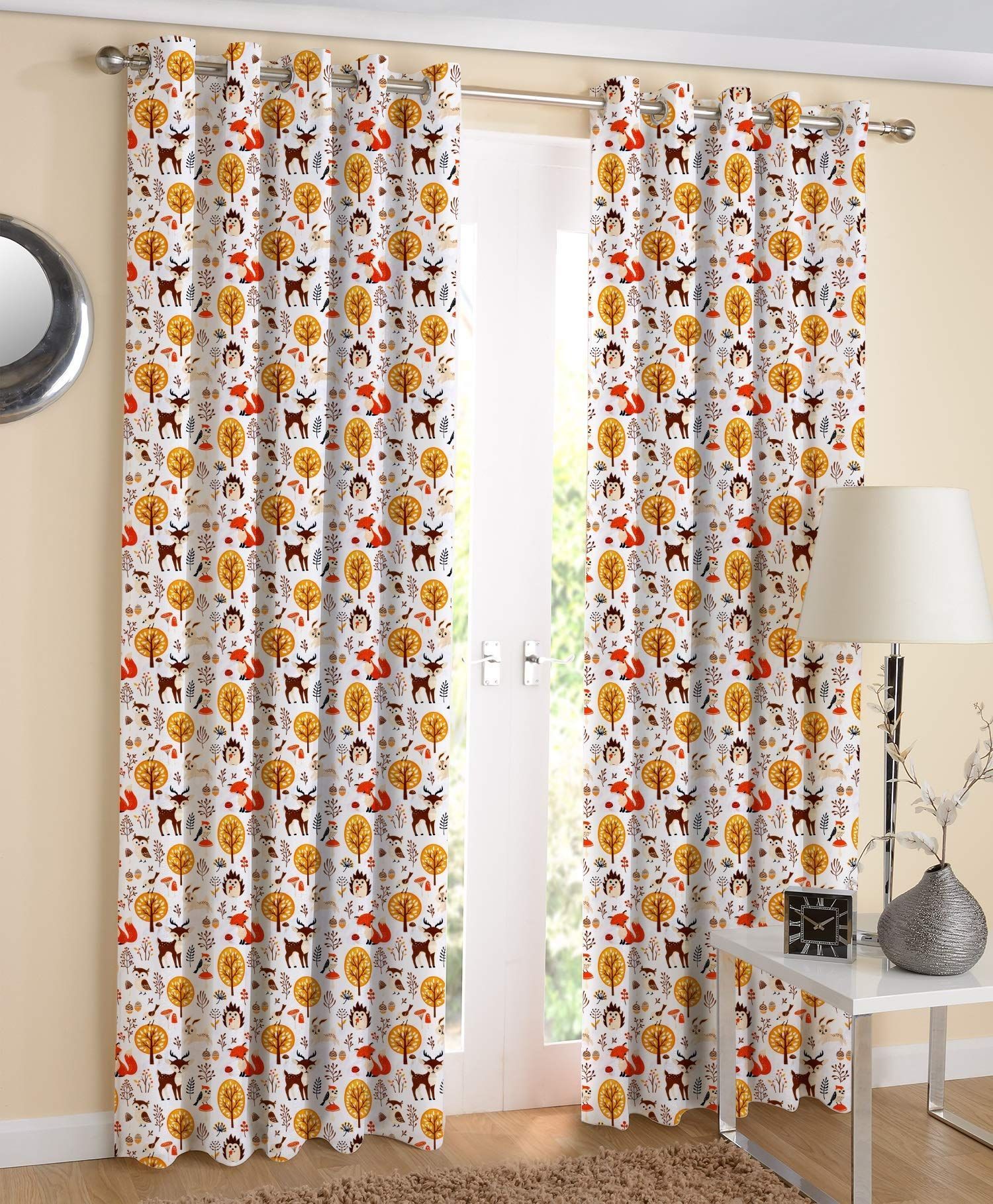 AIRWILL, 100% Cotton Curtains Self Designed with The Size of 4ft in Width and 7ft Length, Eyeleted Door Curtains. Pack of 2 Pieces.