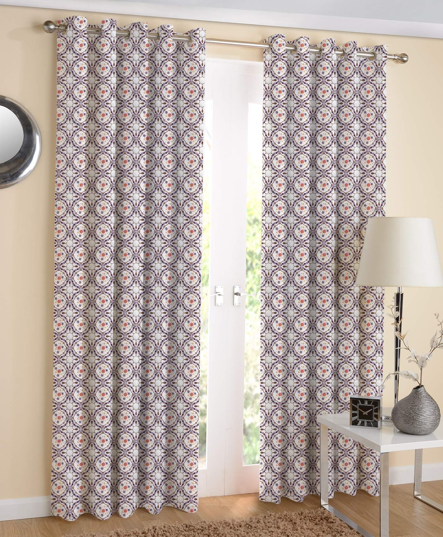 AIRWILL Cotton Self Design 4 x 7 ft Eyeleted Door Curtains; Multicolour - Pack of 2 Pieces