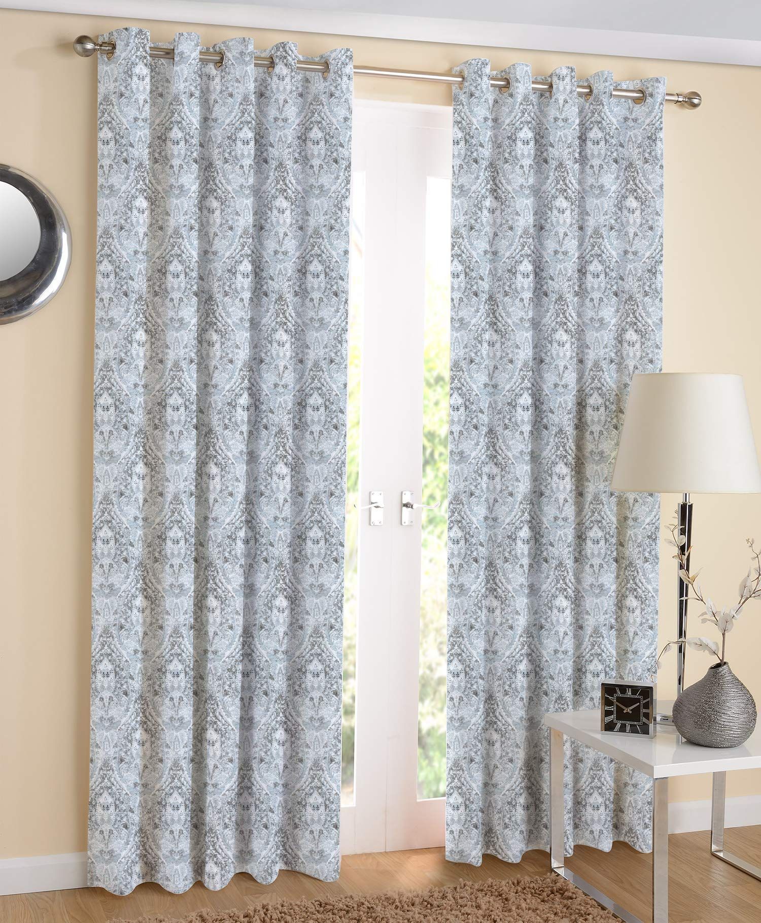 AIRWILL Cotton Eyeleted Door Curtains (Multicolour; 4ft W x 7ft L) - Pack of 2 Pieces