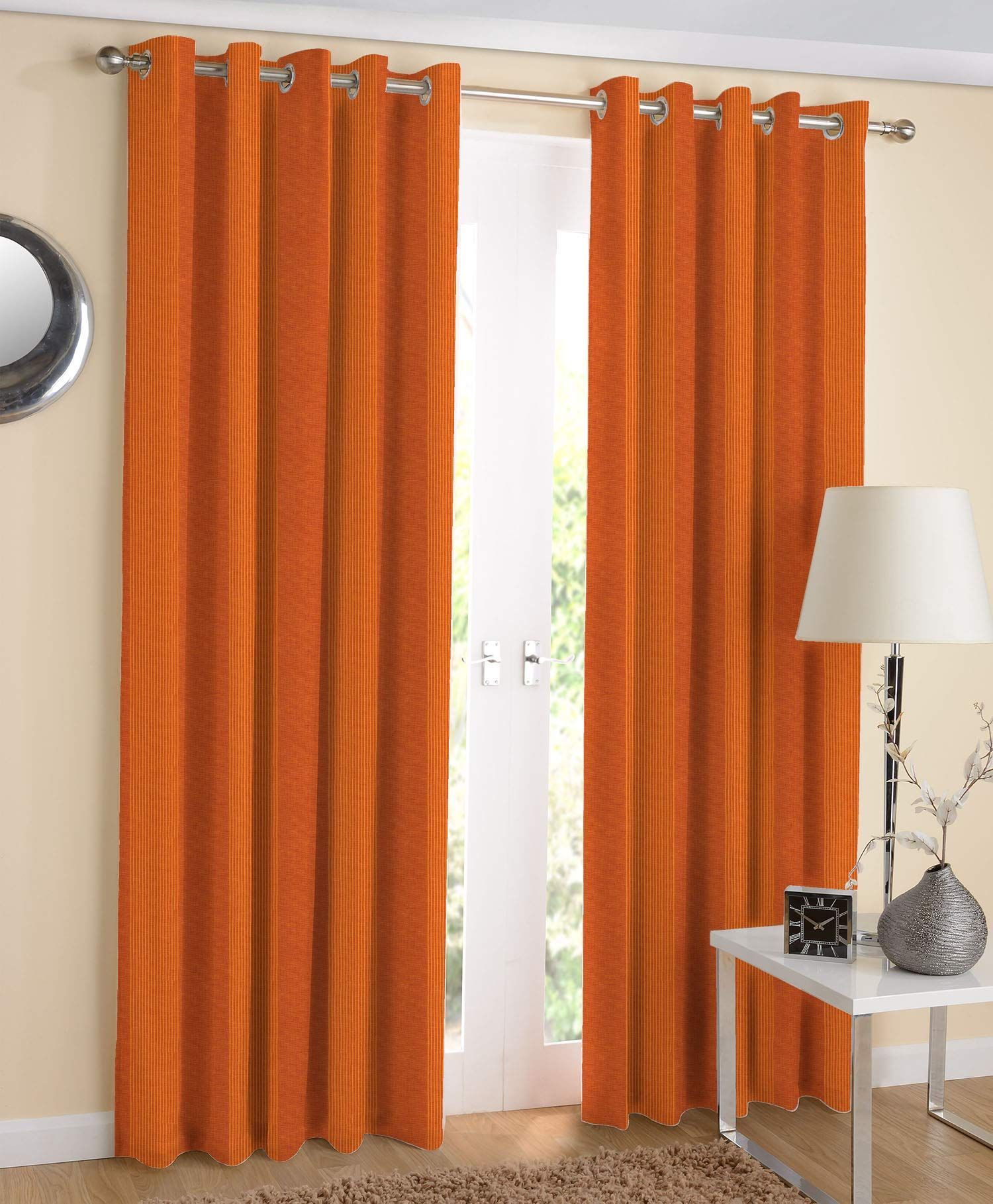 AIRWILL Cotton Curtains Self Design with Eyeleted Door Curtains (Multicolour, 4 Feet in Width and 7 ft Length) - Pack of 2 Pieces