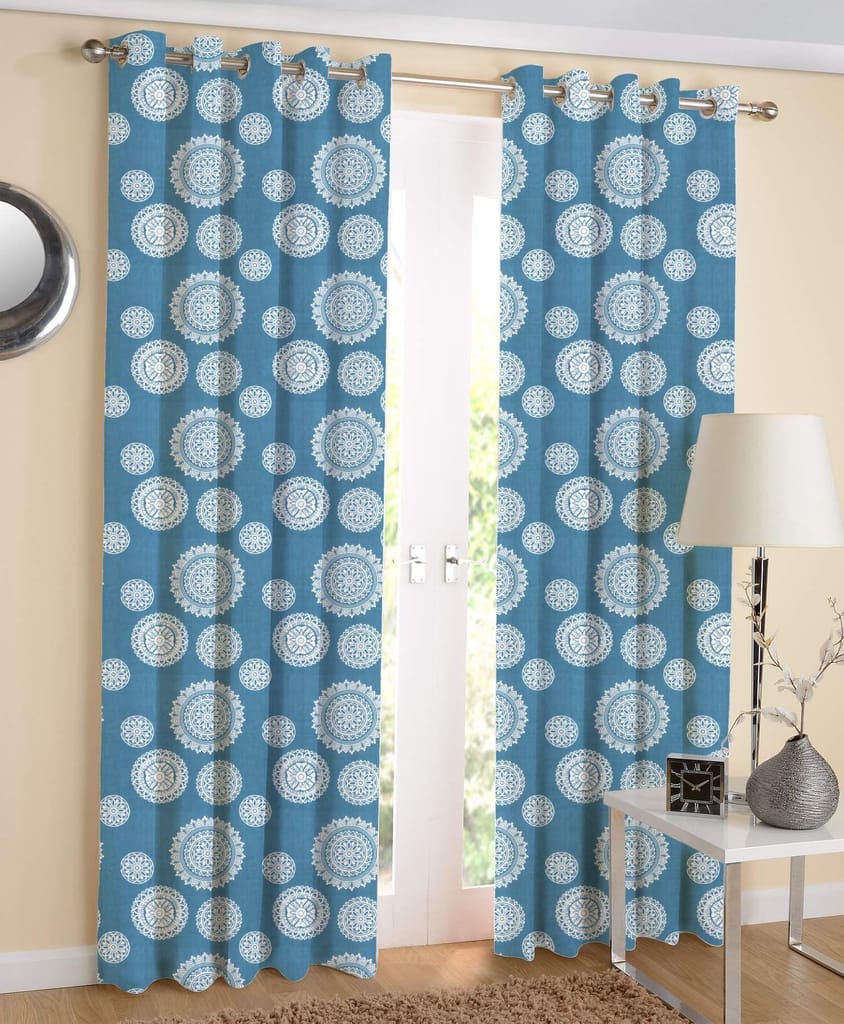 AIRWILL Cotton 4ft W x 7ft L Eyeleted Door Curtains (Multicolour) - Pack of 2 Pieces