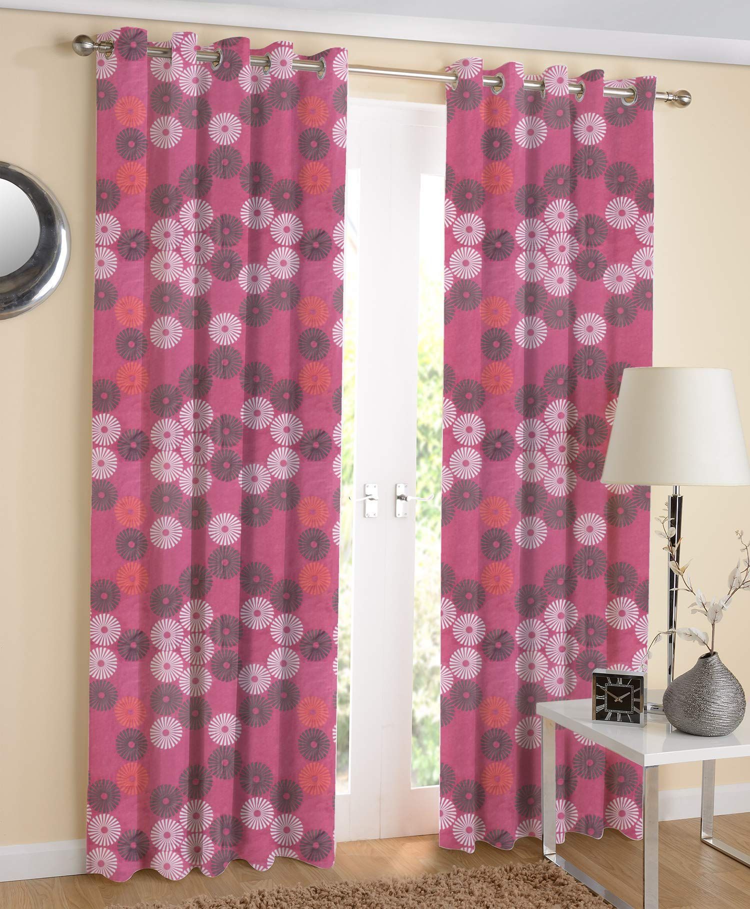 AIRWILL, 100% Cotton Curtains Self Designed with The Size of 4ft in Width and 7ft Length, Eyeleted Door Curtains. Pack of 2 Pieces.