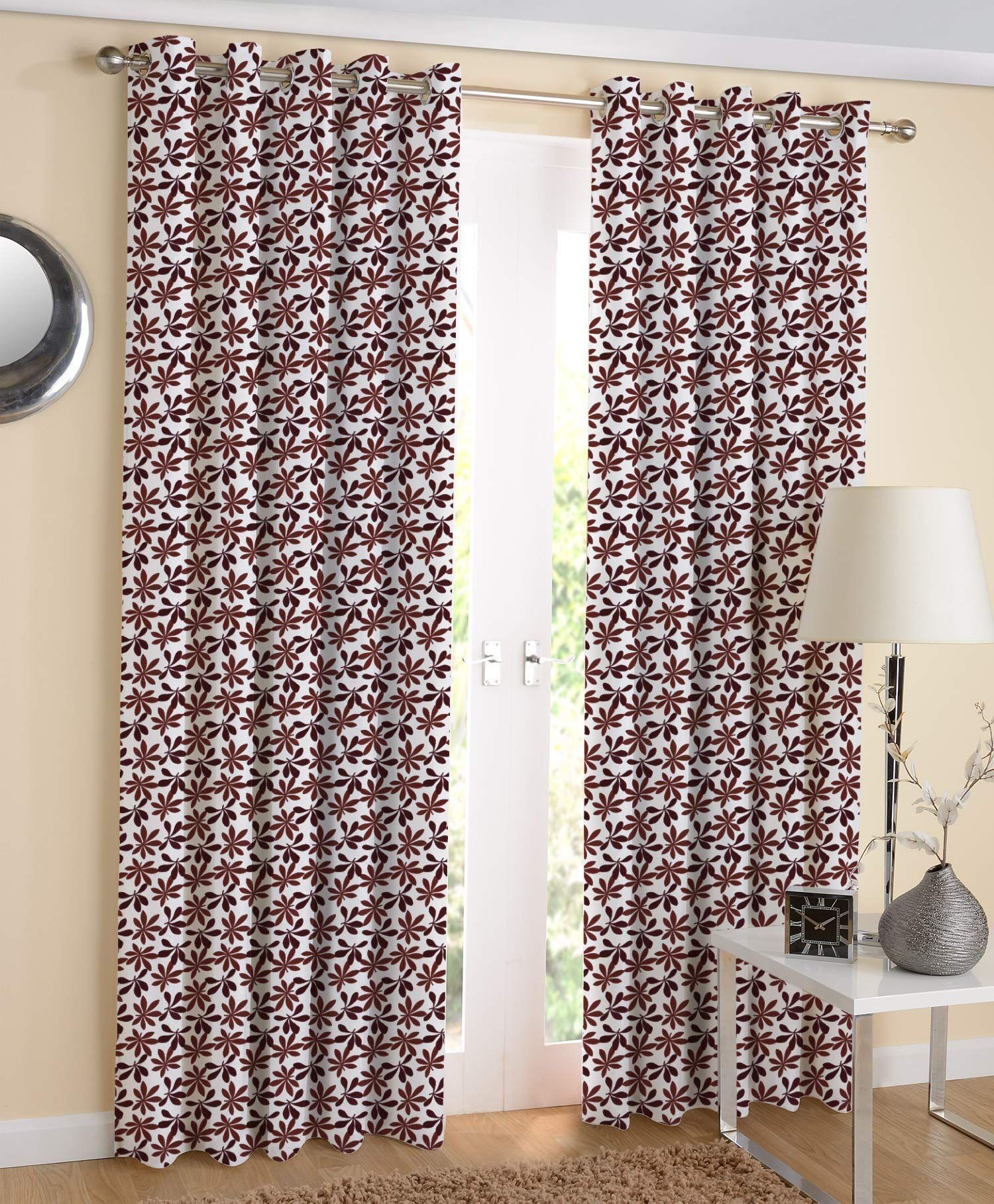 AIRWILL, 100% Cotton Curtains Self Designed with The Size of 4ft in Width and 7ft Length, Eyeleted Door Curtains. Pack of 2 Pieces.