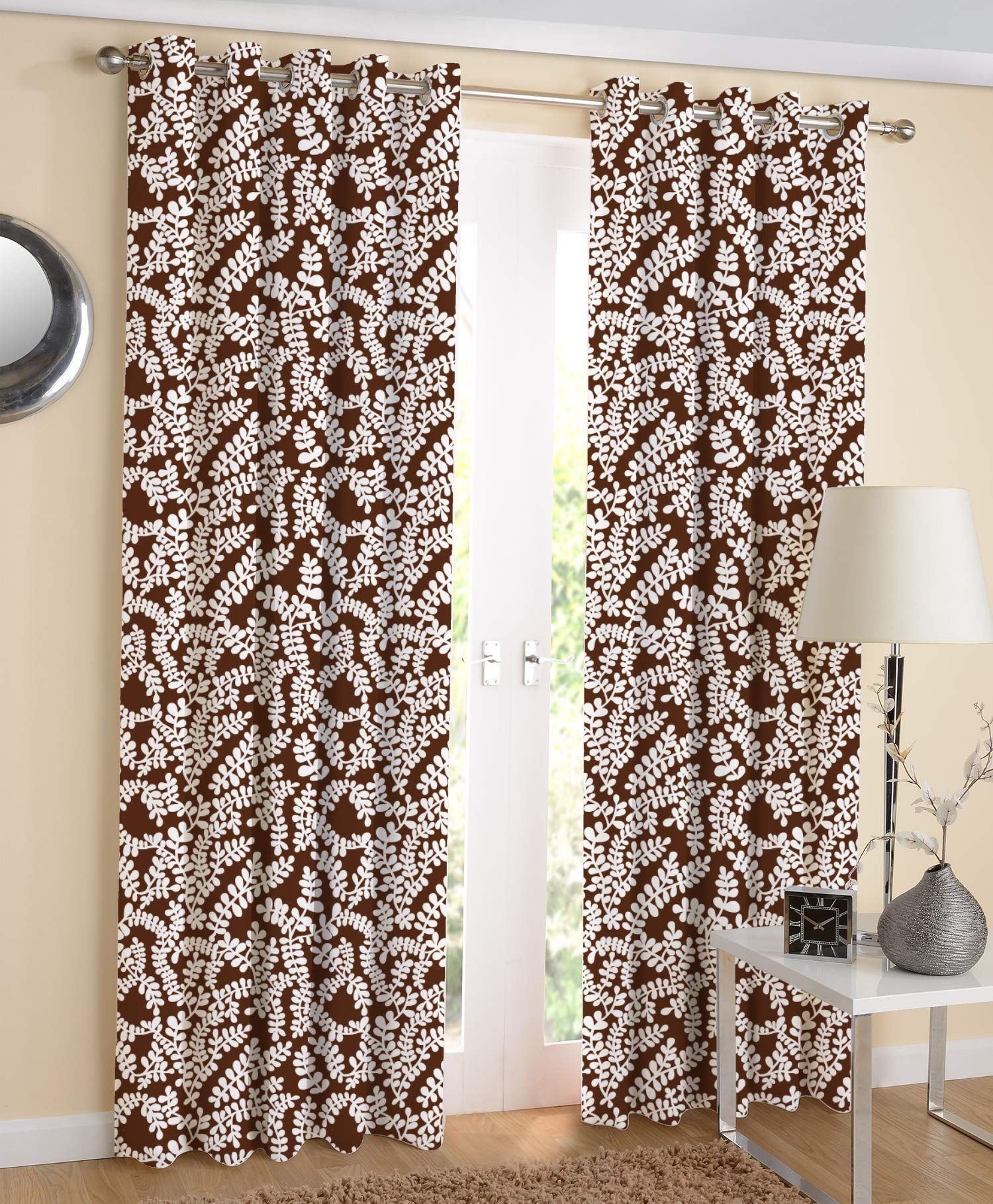 AIRWILL Cotton Self Design 4 x 7 ft Eyeleted Door Curtains, Multicolour - Pack of 2 Pieces