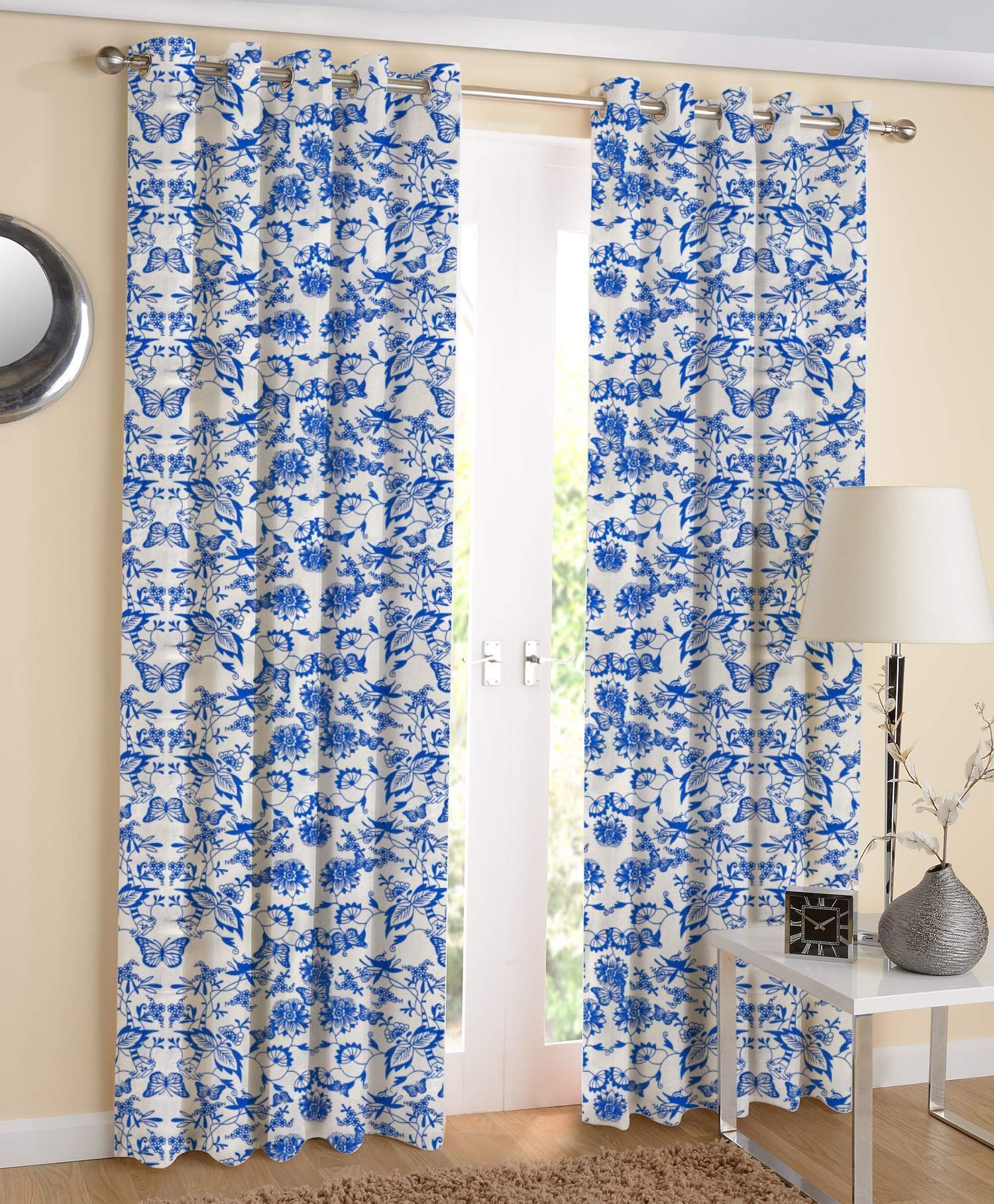 AIRWILL Cotton 7x4 ft Eyeleted Door Curtains (Multicolour) - Pack of 2 Pieces