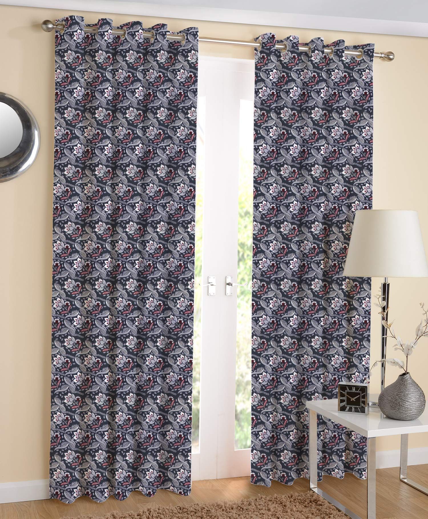 AIRWILL, 100% Cotton Curtains Self Designed with The Size of 4ft in Width and 7ft Length, Eyeleted Door Curtains. Pack of 2 Pieces.