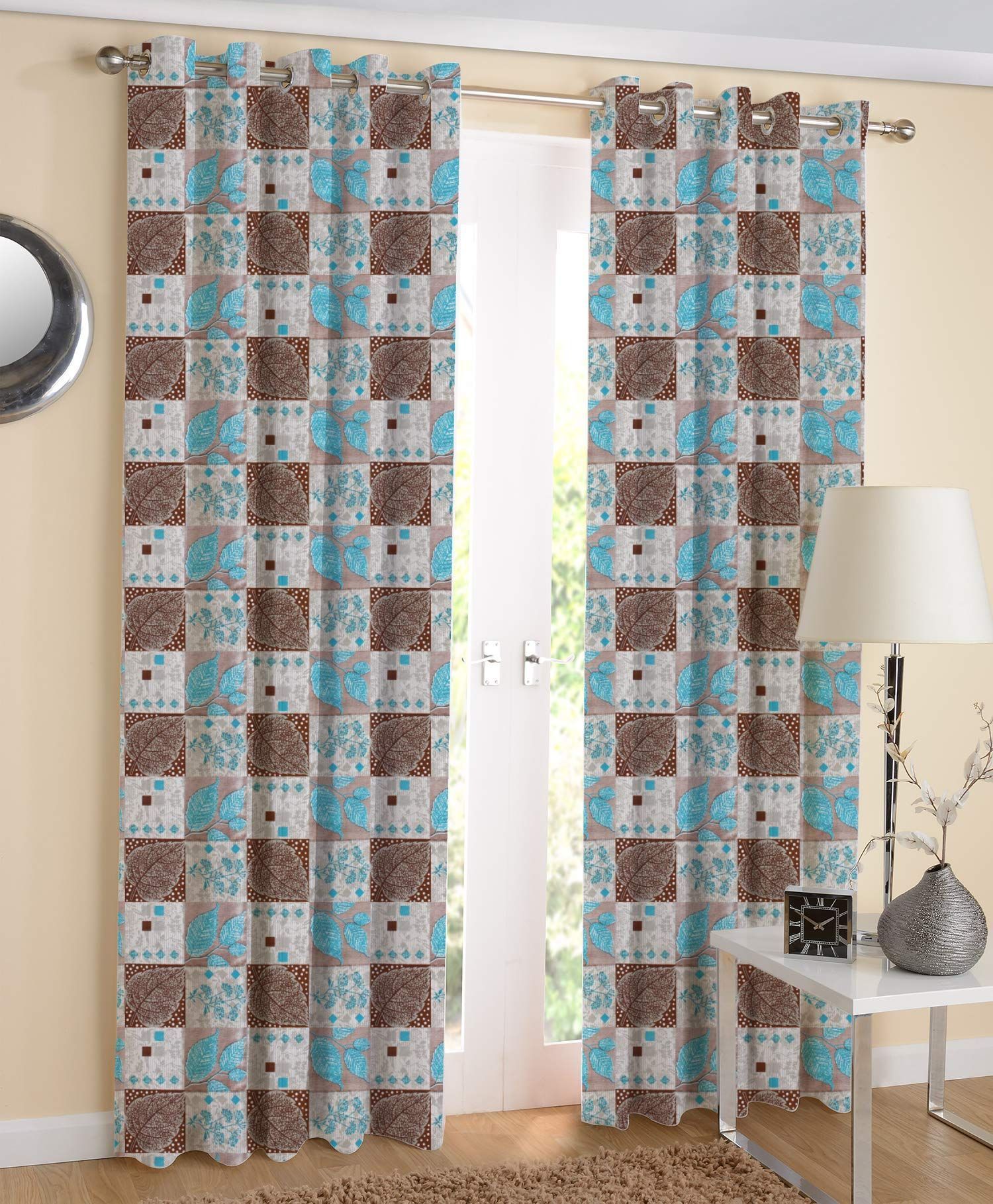 AIRWILL Cotton Self 4 x 7 ft Eyeleted Door Curtains; Multicolour - Pack of 2 Pieces