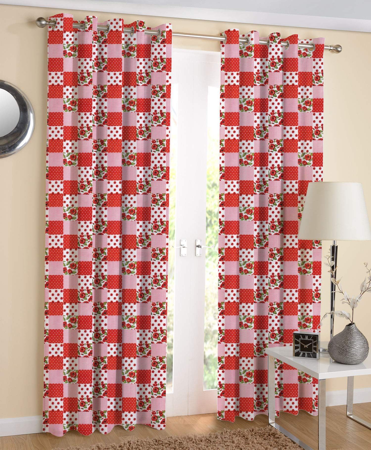 AIRWILL, 100% Cotton Curtains Self Designed with The Size of 4ft in Width and 7ft Length, Eyeleted Door Curtains. Pack of 2 Pieces.