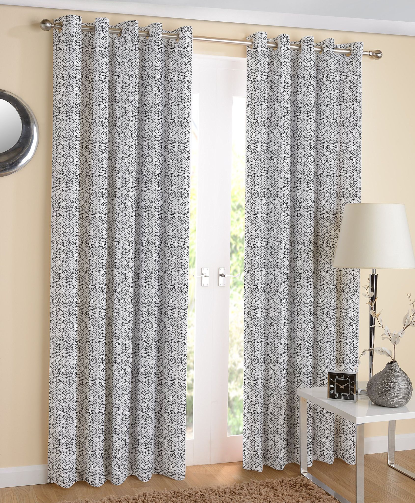 AIRWILL Cotton Rangoli Printed Door Curtains (White and Black, 120x210cm) - Pack of 2 Pieces