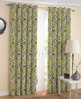 AIRWILL Cotton Floral Grommet Designer Eyelet Door Curtain, 4x7ft, Multicolour, Pack of 2