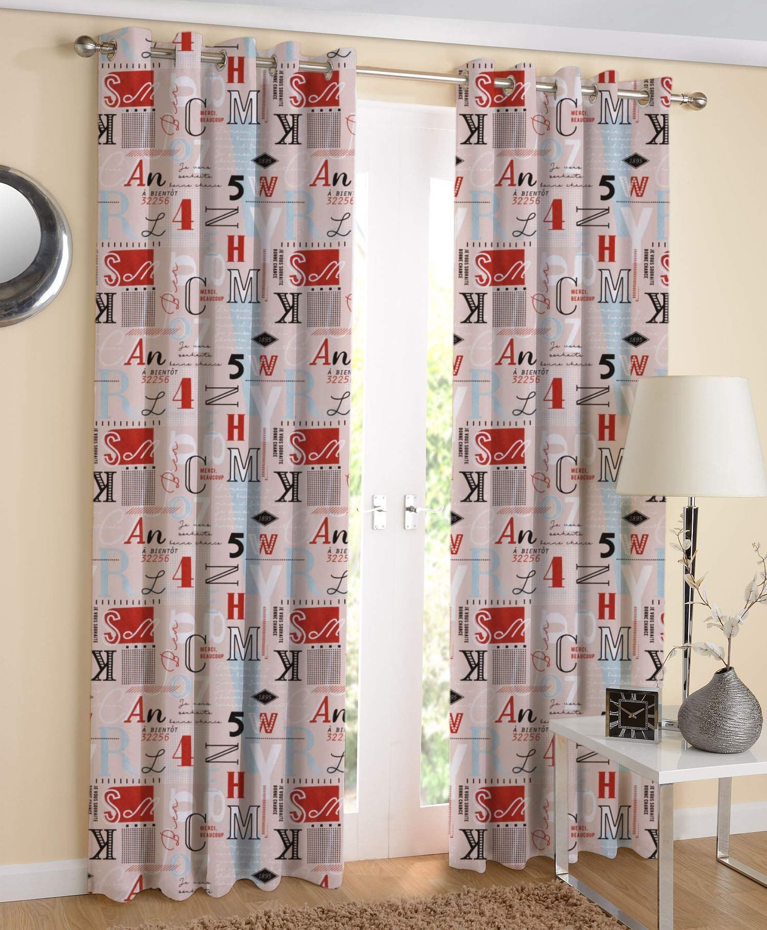 AIRWILL, 100% Cotton Eyelet Door Curtains Sized 4ft in Width and 7ft in Length, Multicolor Pack of 2 Pieces