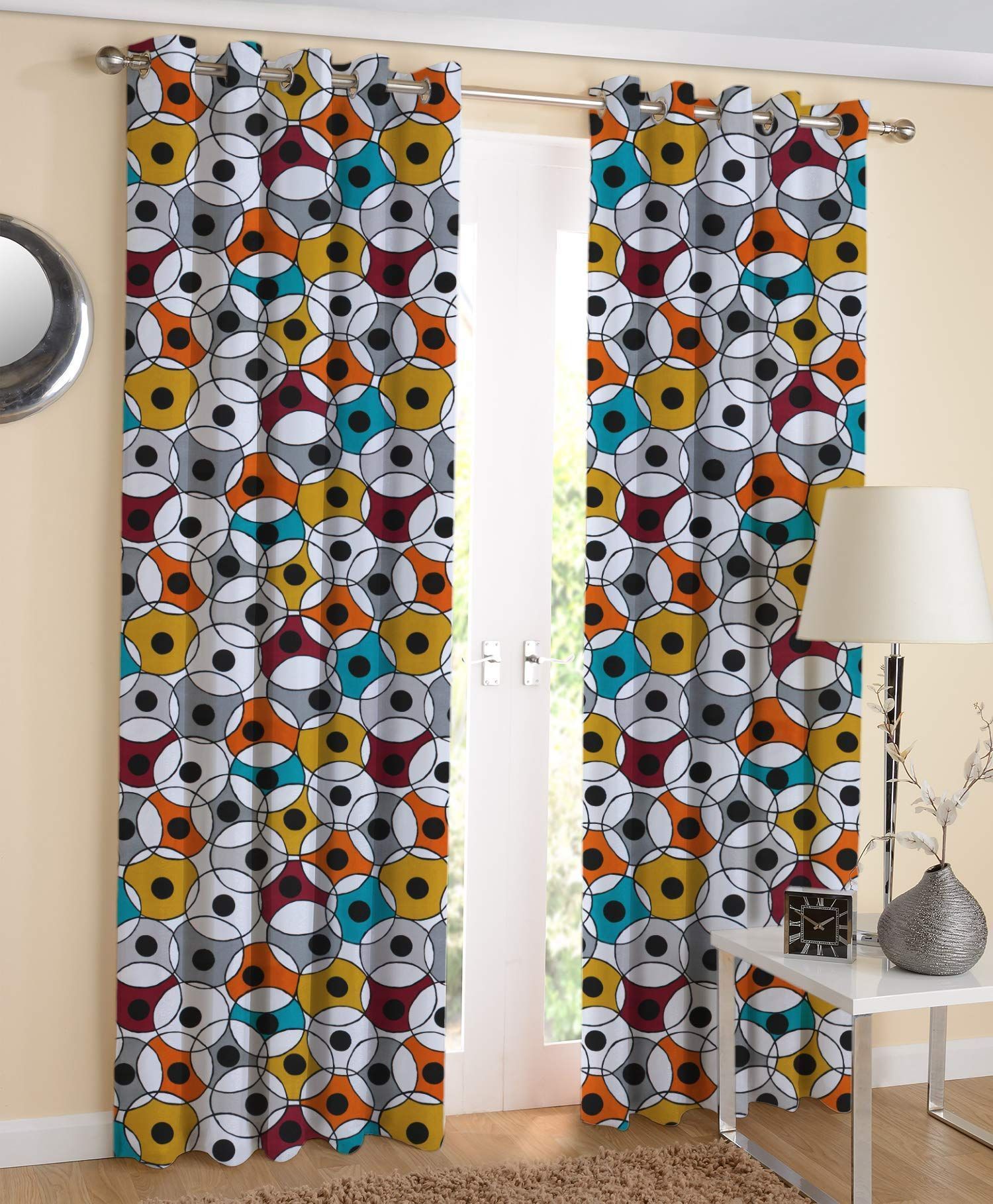 AIRWILL, 100% Cotton Eyelet Door Curtains Sized 4ft in Width and 7ft in Length, Multicolor Pack of 2 Pieces